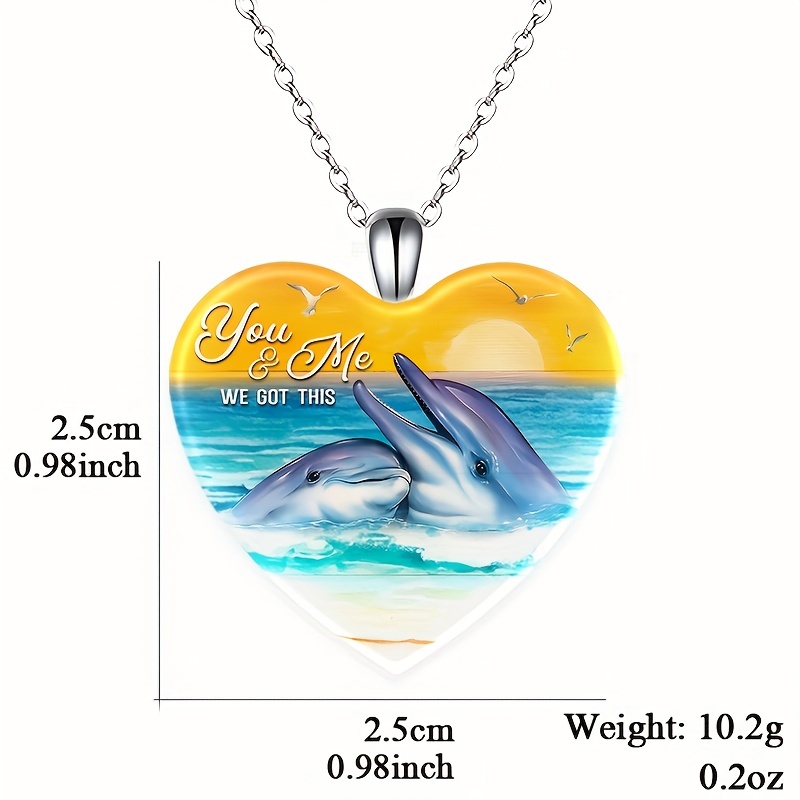 Dolphin Love Heart Crystal Pendant Necklace for Christmas Party Gift